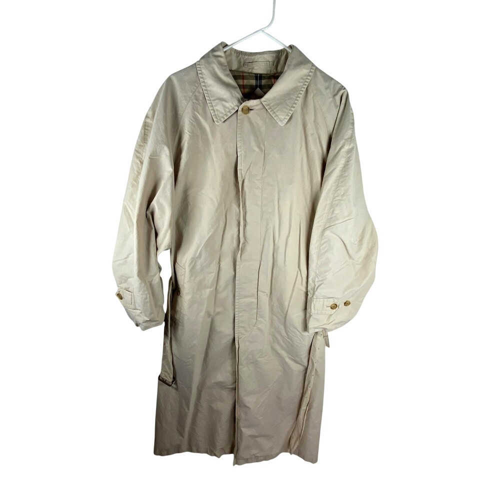 Vintage Burberrys Trench Coat Mens 42 Beige Belted Nova Check Lined Classic Long